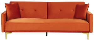 Sofa 3-osobowa welurowa pomarańczowa z poduszkami do salonu nowoczesna Lucan Beliani