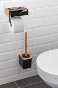 Czarny uchwyt na papier toaletowy z detalem bambusowym Wenko