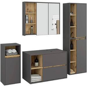 Komplet mebli łazienkowych grafit + dąb artisan W8-C09