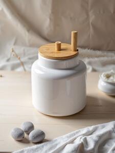 Sinsay - Ceramiczny pojemnik do przechowywania z bambusową łyżeczką - kremowy