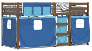 Łóżko piętrowe z zasłonkami, niebieskie, 90x200 cm, sosnowe