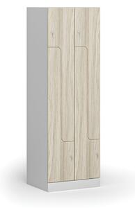 Metalowa szafka ubraniowa Z, 4-drzwiowa, 1850 x 600 x 500 mm, zamek cylindryczny, drzwi laminowane, dąb naturalny