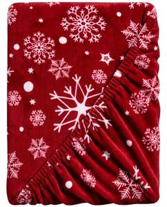 Prześcieradło z mikropluszu SNOWFALL 90x200 cm czerwone