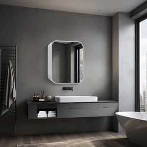 Szafka lustrzana z o?wietleniem Talos Silver Nova 60x70 cm srebrna - szafka ?azienkowa z lustrem z 2 pó?kami - aluminium - lustrzana tylna ?ciana