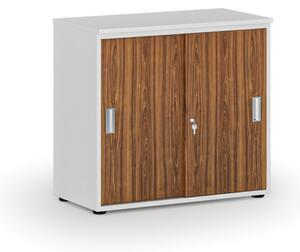 Szafa biurowa z drzwiami przesuwnymi PRIMO WHITE, 740 x 800 x 420 mm, biały/orzech