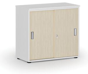 Szafa biurowa z drzwiami przesuwnymi PRIMO WHITE, 740 x 800 x 420 mm, biały/brzoza