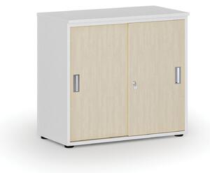 Szafa biurowa z drzwiami przesuwnymi PRIMO WHITE, 740 x 800 x 420 mm, biały/dąb naturalny
