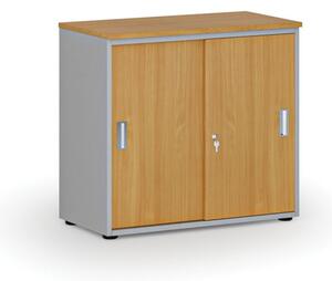Szafa biurowa z drzwiami przesuwnymi PRIMO GRAY, 740 x 800 x 420 mm, szary/buk