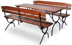 Zestaw składany drewniany stół i 2 ławki z oparciem - Octeri