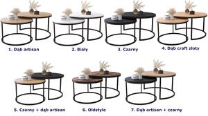 Zestaw 2 okrągłych stolików kawowych 2w1 dąb artisan + czarny - Onrero 3X