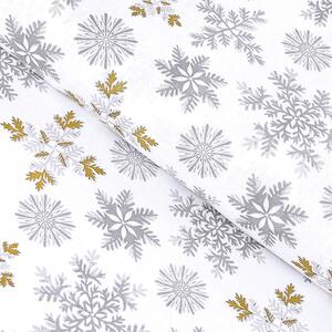 Goldea mocna tkanina bawełniana świąteczna 220 g/m2 - szare płatki śniegu ze złotym brokatem na białym - szer. 150cm 150 cm