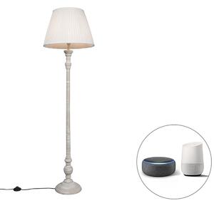 Inteligentna lampa podłogowa szara z białym plisowanym kloszem z Wi-Fi A60 - Classico Oswietlenie wewnetrzne