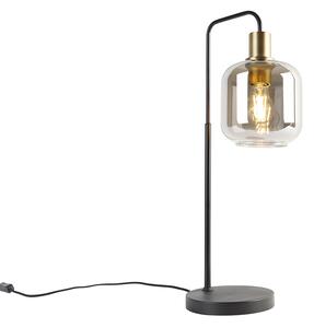 Inteligentna lampa stołowa czarna ze złotem i dymionym szkłem z WiFi A60 - Zuzanna Oswietlenie wewnetrzne