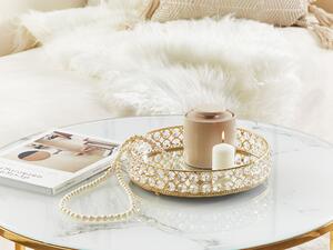 Elegancka lustrzana taca dekoracyjna okrągła szkło metal złota Vatan Beliani