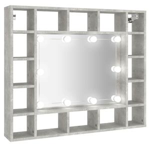 Szafka z lustrem i oświetleniem LED, szary beton, 91x15x76,5 cm