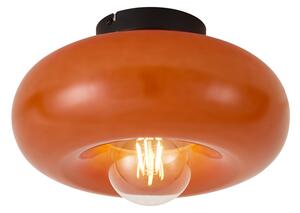 Retro Lampa Sufitowa Czarna z Pomarańczowym Szkłem 30cm - Glaze