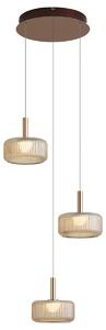 Designerska lampa wisząca różowe złoto z bursztynowym szkłem z wbudowanym LED 3-stopniowo ściemnialna 3-punktowa Easylift - Fiera