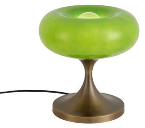 Lampa stołowa retro ciemny brąz z zielonym szklanym kloszem 31cm - Glaze