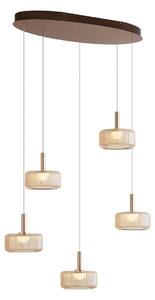 Designerska lampa wisząca Fiera, różowe złoto z bursztynowym szkłem, z LED, 3-stopniowe ściemnianie, 5-punktowa, Easylift