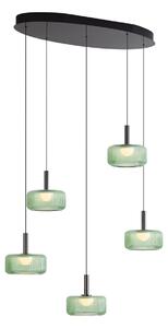 Designerska lampa wisząca Fiera, grafitowa, z zielonym szkłem, zintegrowanym LED, 3-stopniowo ściemnialna, 5-punktowa, z systemem Easylift