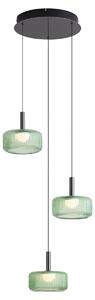 Designerska lampa wisząca grafitowa z zielonym szkłem, zintegrowany LED, 3-stopniowo ściemnialna, 3-punktowa Easylift - Fiera
