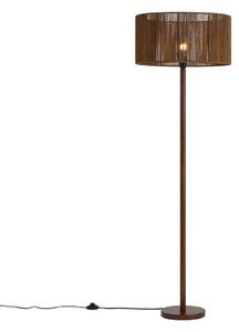 Lampa podłogowa drewno orzechowe z brązowym abażurem z papierowego sznurka 50/50/25 - Mels
