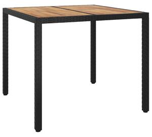Stół ogrodowy, 90x90x75 cm, czarny rattan PE i drewno akacjowe