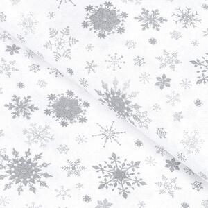 Goldea ekskluzywna tkanina bawełniana świąteczna - srebrne śnieżynki na białym - szer. 150cm 150 cm