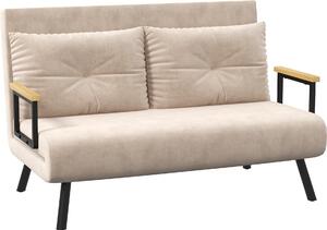 Sofa rozkadana HOMCOM 4 w 1, 2-osobowa sofa z funkcj spania, 183 x 98,5 cm, rozkadana sofa z 5-poziomow regulacj oparcia, poduszk ldwiow i aksamitnym wykoczeniem do salonu, beowa