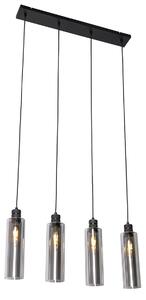 Moderne hanglamp zwart met smoke glas 4-lichts - Stavelot Oswietlenie wewnetrzne