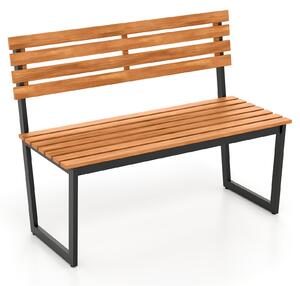 Drewniana ławka ogrodowa z metalowym stelażem
