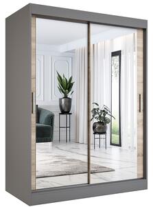 Szafa przesuwna z lustrem 150 cm antracyt + dąb sonoma H4-L27