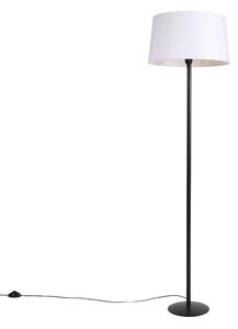 Lampa stojąca czarna z białym abażurem z lnu 45 cm - Simplo