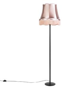 Lampa stojąca retro czarna z abażurem w stylu babci w kolorze różowym 45 cm - Simplo