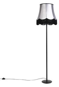 Lampa podłogowa w stylu retro czarna z abażurem w stylu babci czarny z szarym 45 cm - Simplo