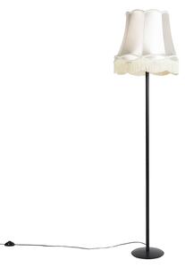 Lampa podłogowa retro czarna z abażurem w stylu babci kremowym 45 cm - Simplo