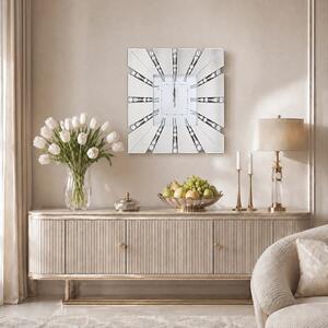 Zegar ścienny kwadratowy glamour lustrzany srebrny z kryształkami 50x50 cm C-0627