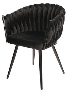 Krzesło tapicerowane plecione do salonu SK73 czarne welurowe glamour