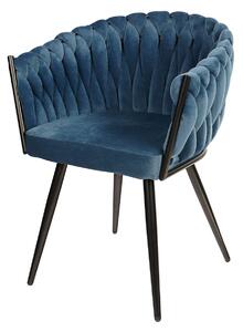 Krzesło tapicerowane plecione do salonu SK73 niebieskie welurowe glamour