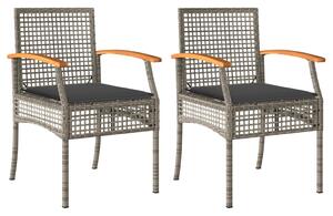 Krzesła ogrodowe, 2 szt., poduszki, szare, polirattan i akacja