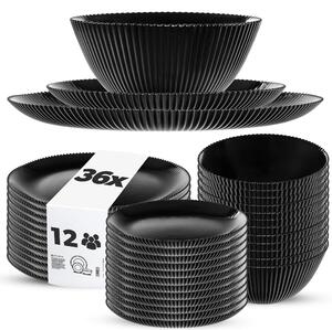 Zestaw obiadowy Regno salaterka 20 cm + talerz deserowy + talerz płytki czarny 12 kpl
