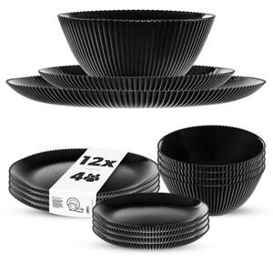 Zestaw obiadowy Regno salaterka 20 cm + talerz deserowy + talerz płytki czarny 4 kpl