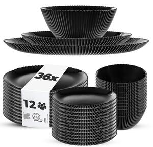 Zestaw obiadowy Regno salaterka 15 cm + talerz deserowy + talerz płytki czarny 12 kpl
