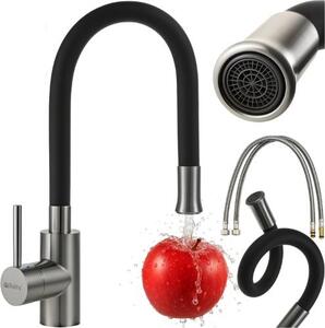 Bateria kuchenna z elastyczn, wysuwan o 360° silikonow wylewk i aeratorem RUHHY Black Modern do kuchni i gospodarstwa domowego 26324