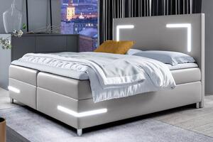 MebleMWM Łóżko kontynentalne z pojemnikiem DELOS LED, materac, topper | 160x200 | Kolor do wyboru