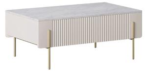 Stolik kawowy Malmi 100 cm z szufladami - kaszmir / crema bianca / złote nóżki