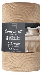 Jasnobrązowy aksamitny zestaw narzuty na łóżko i poszewki na poduszkę 240x260 cm Solange – douceur d'intérieur