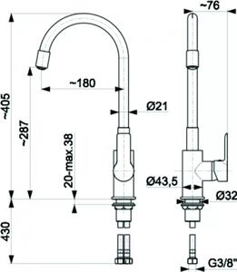 Bateria kuchenna, 40,5 cm, biaa, z obrotow wylewk 360°, Lentis