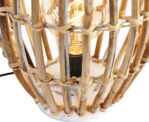 Wiejska lampa stołowa bambusowa z białym - Canna Capsule Oswietlenie wewnetrzne