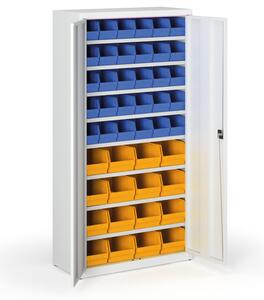 Szafa z plastikowymi pojemnikami BASIC - 1800 x 400 x 920 mm, 30x B, 16x C, szary